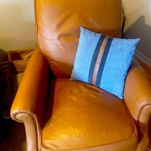 Fabulous 15”x15” pillow cover w/insert. Denim with faux caramel leather accent